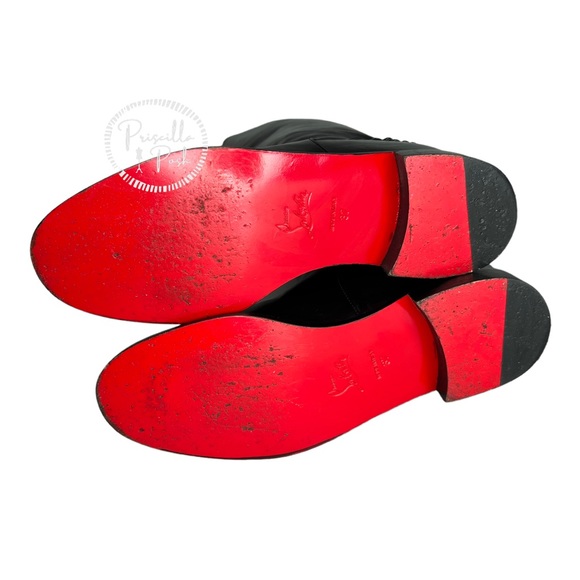 SOLD Christian Louboutin Black Leather Knee High Silver Chain Riding Boots 37 - Picture 15 of 16